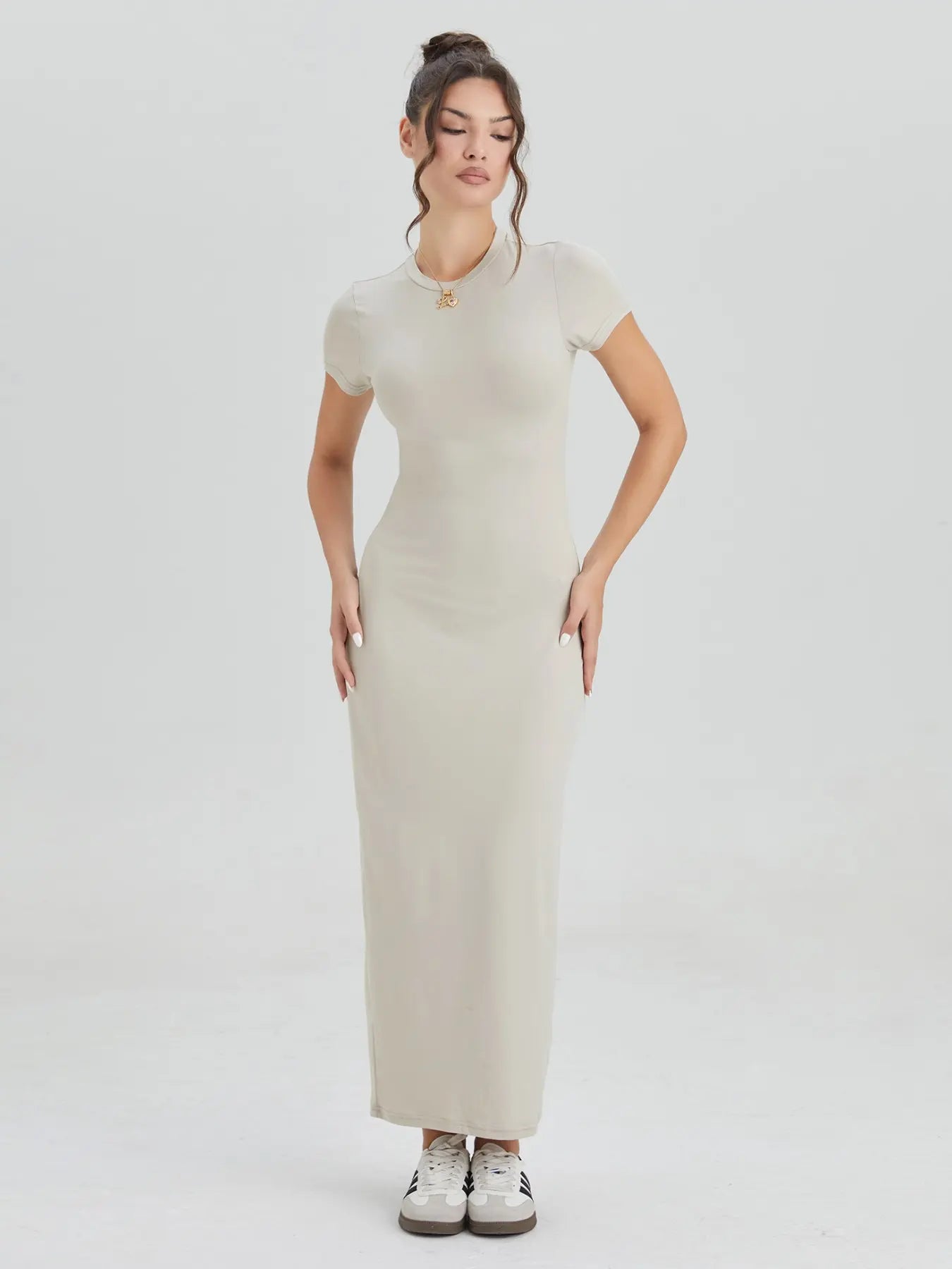 Women'S Casual Slim-Fit Summer Dress, Kint Fabric Moderate Thickness, Perfect for Daily Wear & Outdoor Activities, Casual Dresses