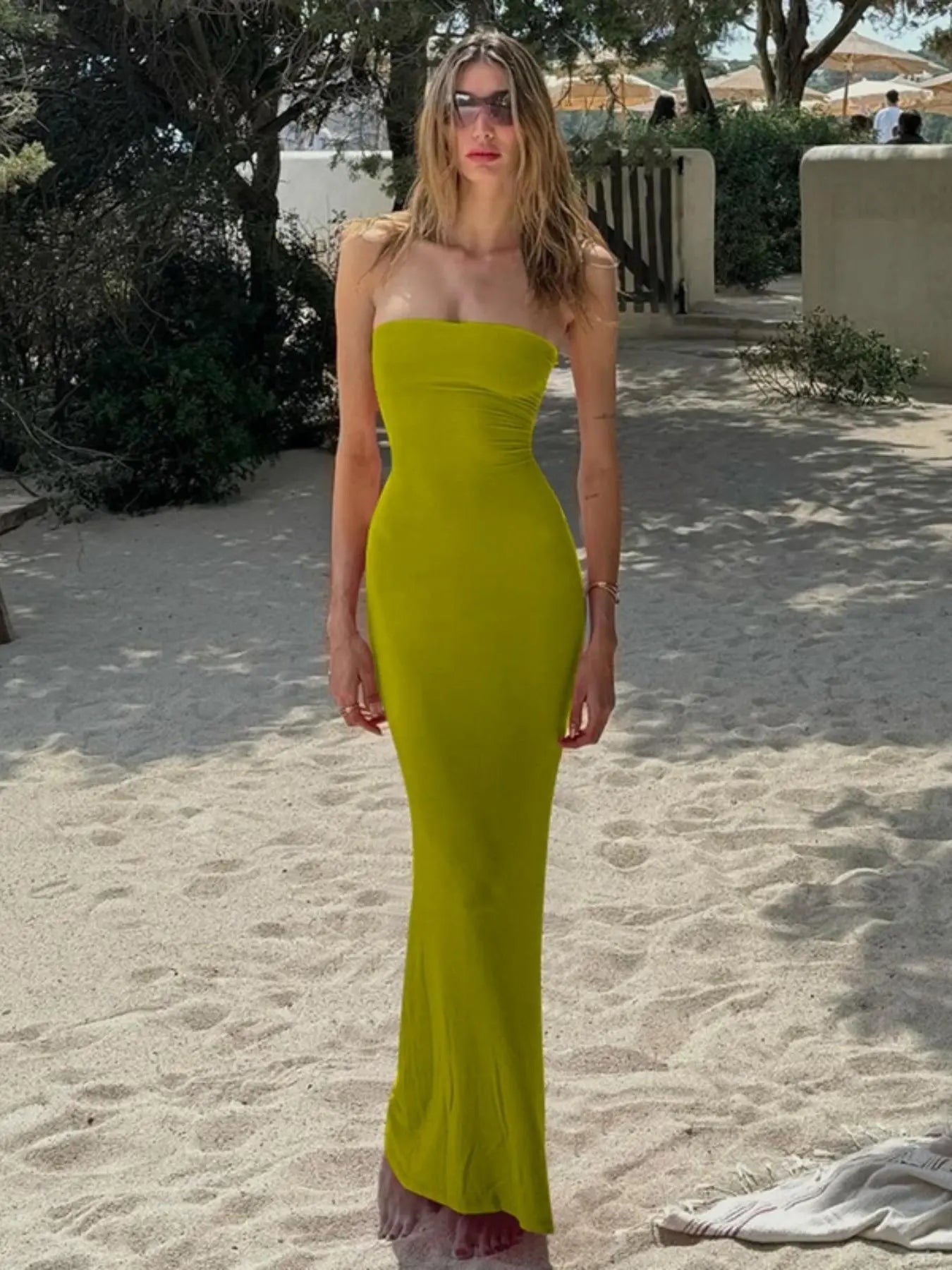 Women'S Solid Backless Lace-Up Tie-Back Bodycon Dress, Elegant Fashion Maxi Tube Dress for Parties, Clubs and Dates, Ladies Strapless Prom Dress for Summer