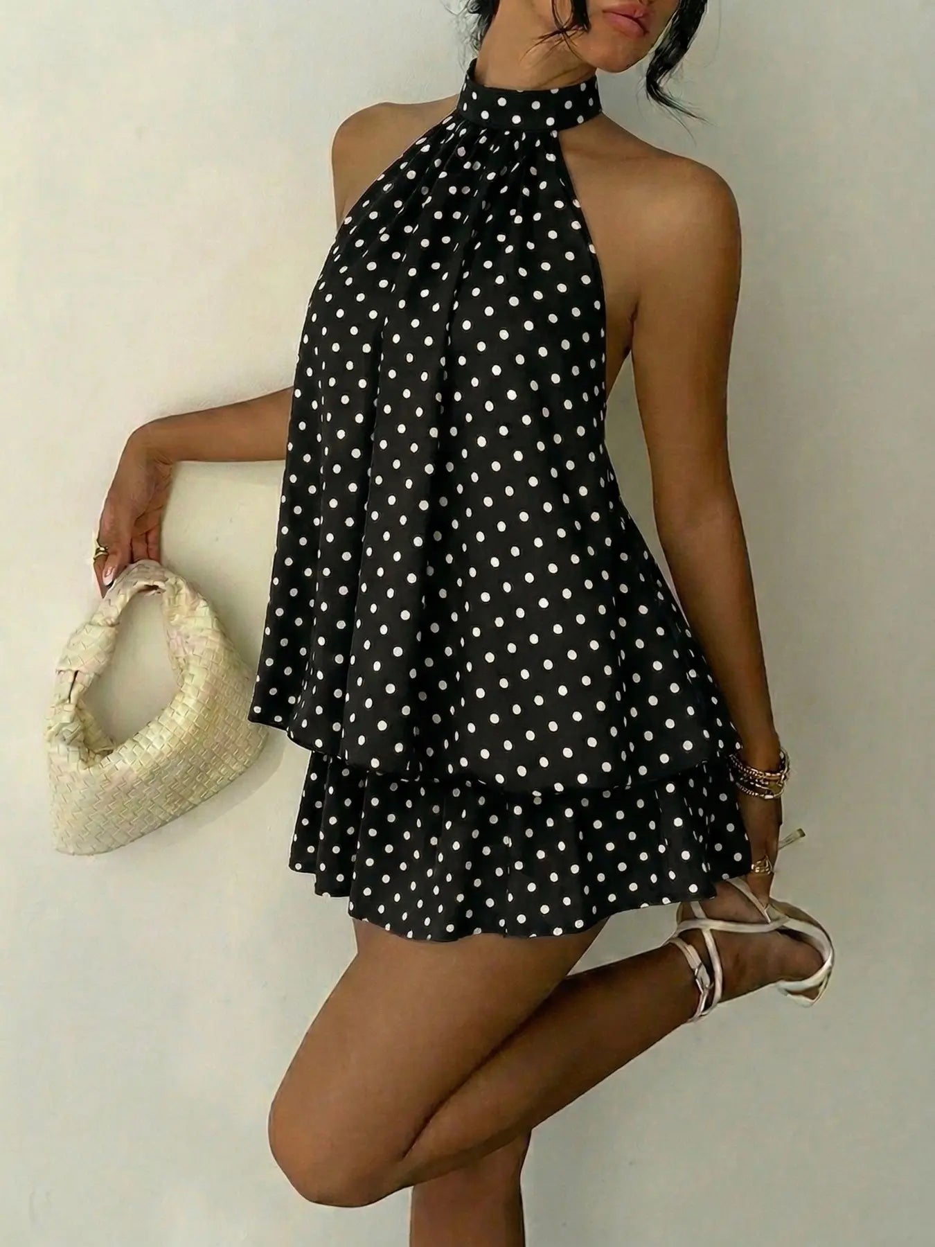 Women'S Summer Fashion Party Halter Tie Back Mini Dress, Slim-Fitting Casual Elegant Short Sleeveless Dress for Home Outdoor City Style