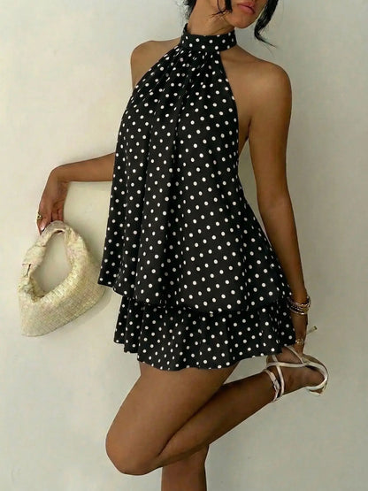 Women'S Summer Fashion Party Halter Tie Back Mini Dress, Slim-Fitting Casual Elegant Short Sleeveless Dress for Home Outdoor City Style