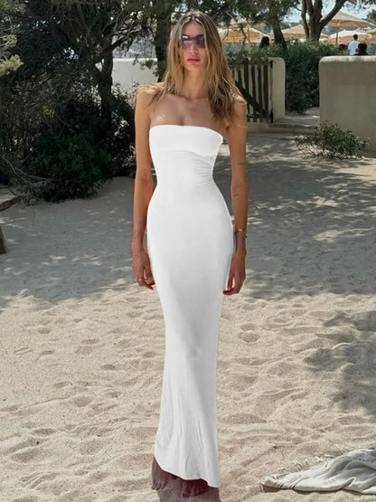 Women'S Solid Backless Lace-Up Tie-Back Bodycon Dress, Elegant Fashion Maxi Tube Dress for Parties, Clubs and Dates, Ladies Strapless Prom Dress for Summer