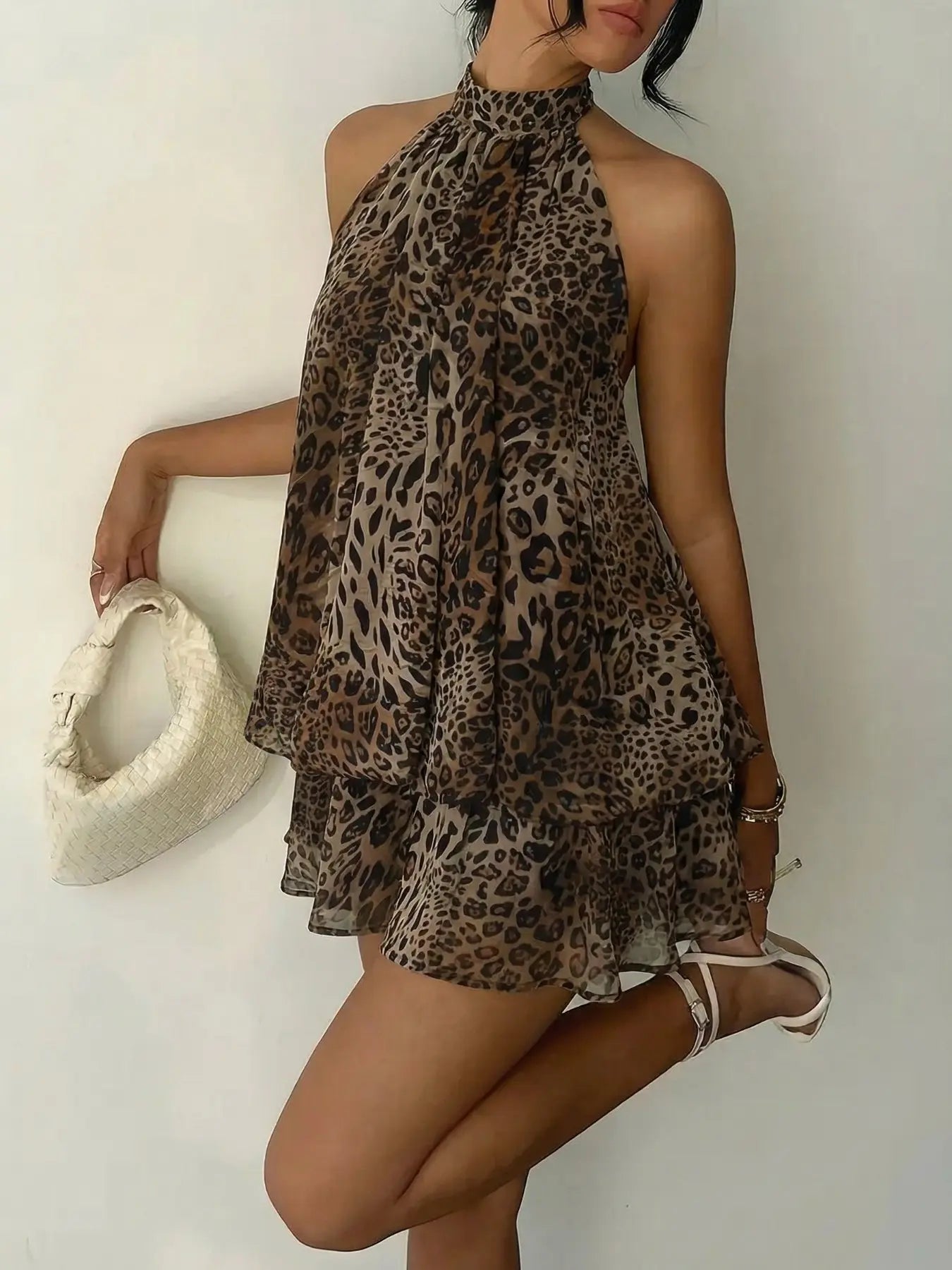Women'S Summer Fashion Party Halter Tie Back Mini Dress, Slim-Fitting Casual Elegant Short Sleeveless Dress for Home Outdoor City Style