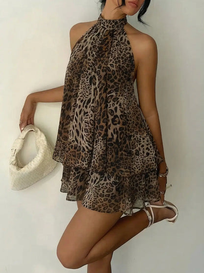 Women'S Summer Fashion Party Halter Tie Back Mini Dress, Slim-Fitting Casual Elegant Short Sleeveless Dress for Home Outdoor City Style
