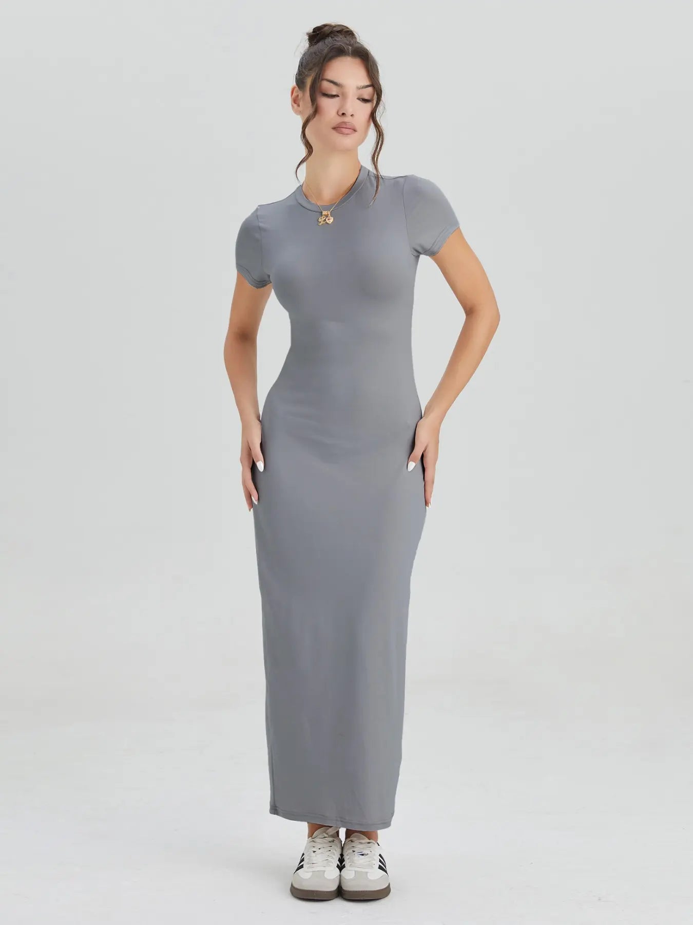 Women'S Casual Slim-Fit Summer Dress, Kint Fabric Moderate Thickness, Perfect for Daily Wear & Outdoor Activities, Casual Dresses