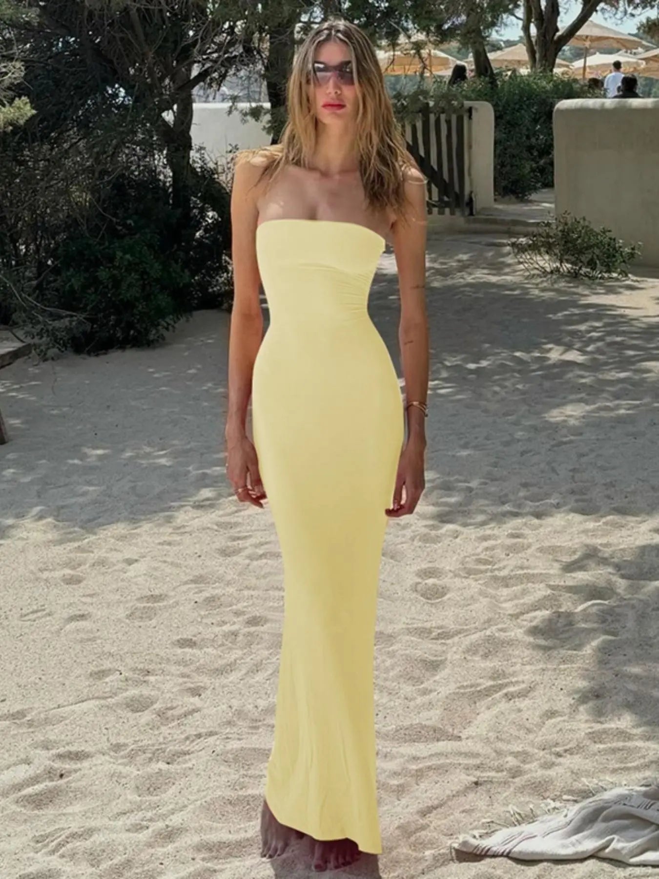 Women'S Solid Backless Lace-Up Tie-Back Bodycon Dress, Elegant Fashion Maxi Tube Dress for Parties, Clubs and Dates, Ladies Strapless Prom Dress for Summer