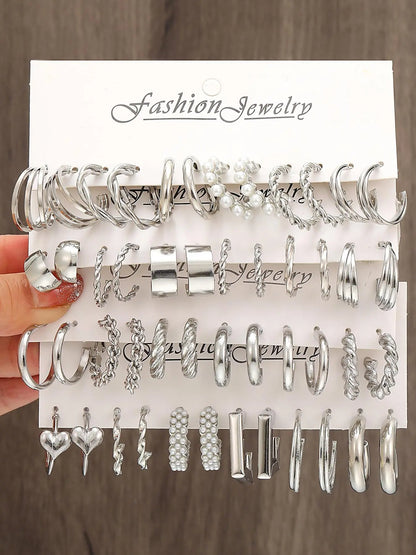 2024 New Trendy Geometric Heart Design Earrings, Faux Pearl Decorative Twist Hoop Earrings, Girl'S Temperament Vintage Ear Jewelry, All-Match Women Accessories for Party, Fashion Earring