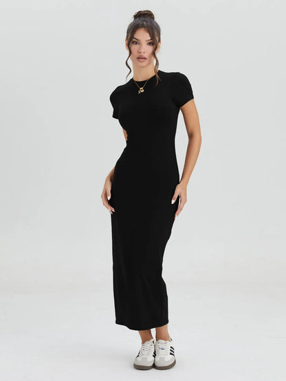 Women'S Casual Slim-Fit Summer Dress, Kint Fabric Moderate Thickness, Perfect for Daily Wear & Outdoor Activities, Casual Dresses